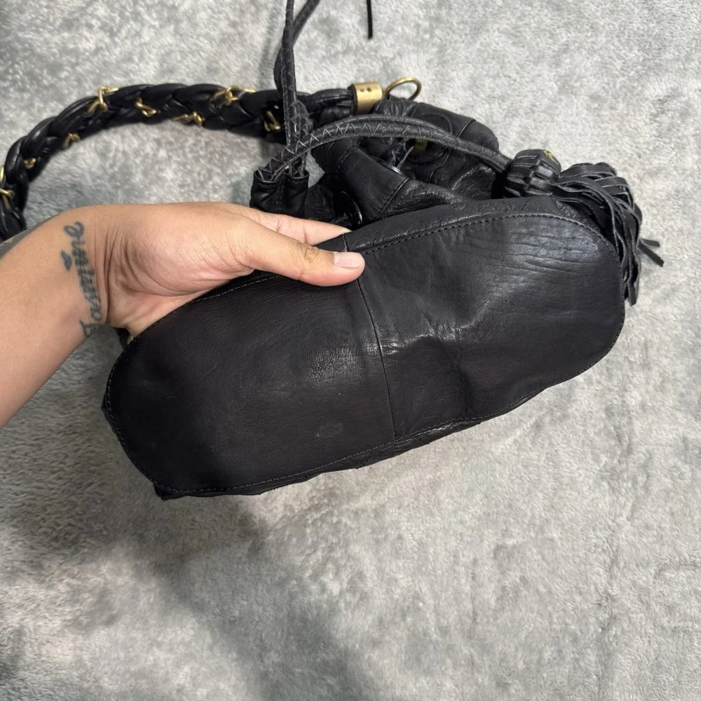 VTG Y2K Steven Steve Madden Leather Bucket Hobo Hand Bag Western Grunge Indie‎